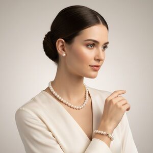 Effy Freshwater Pearl Necklace Bracelet Earrings Set 925 Silver